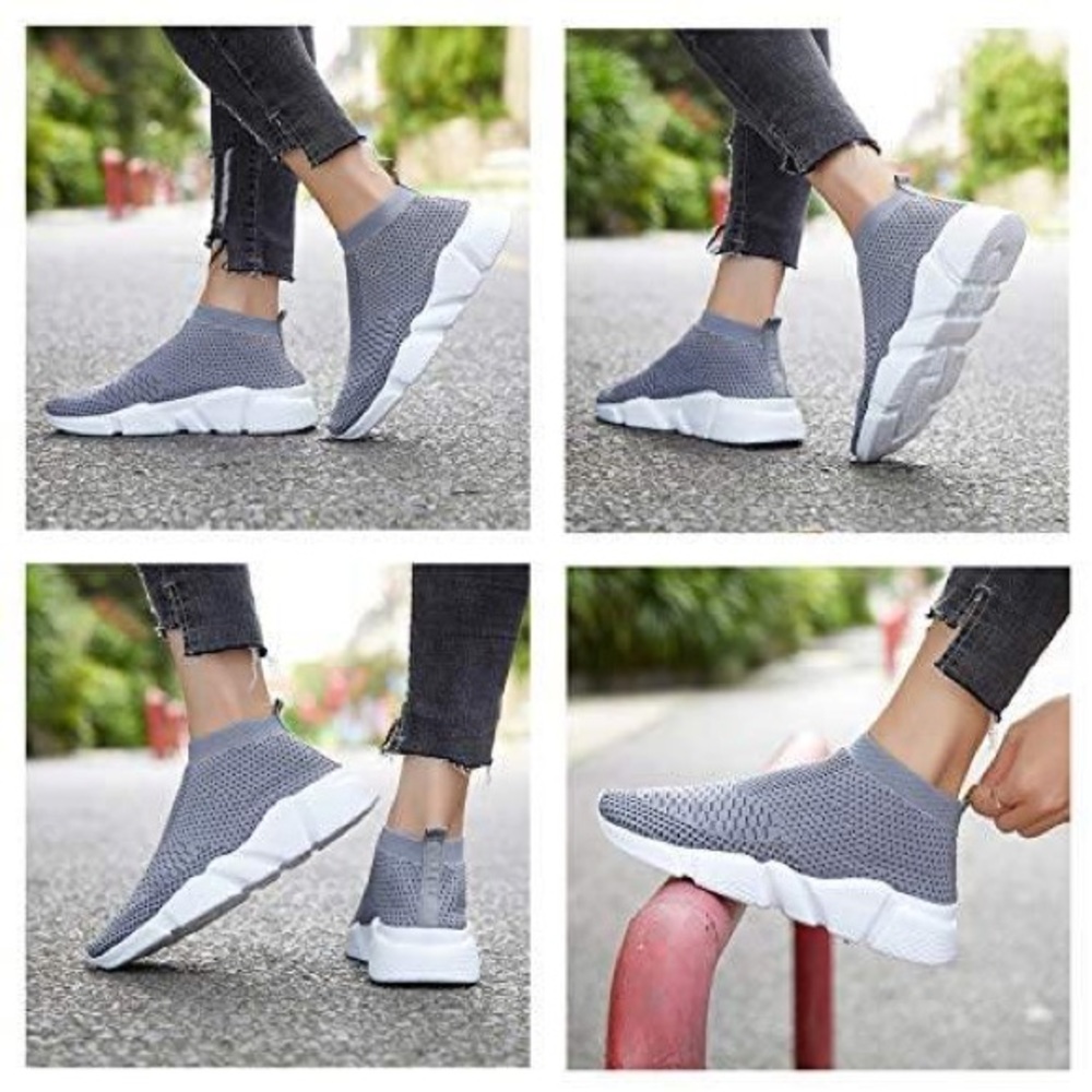 Grey Knit Lightweight Breathable Sneaker Running Shoe -White Rubber Sole 👟🏃‍♀️